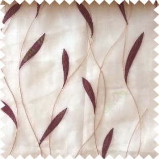 Purple white beige color vertical flowing lines with embroidery leaf design trendy stripes  pattern with polyester transparent fabric sheer curtain