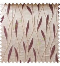 Purple white beige color vertical flowing lines with embroidery leaf design trendy stripes  pattern with polyester transparent fabric Main curtain