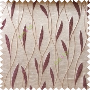 Purple white beige color vertical flowing lines with embroidery leaf design trendy stripes  pattern with polyester transparent fabric Main curtain