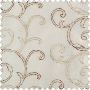 Beige white color traditional embroidery large size swirl patterns with transparent net fabric sheer curtain