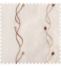 Beige white color vertical flowing embroidery lines flower buds with transparent net fabric sheer curtain