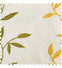 Green yellow white color Floral leaves vertical long twigs embroidery patterns polyester base transparent net fabric sheer curtain