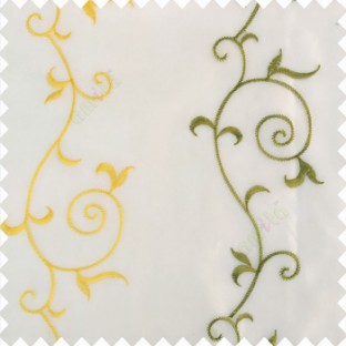 Green yellow white color light brown cream color vertical traditional embroidery pattern transparent base fabric sheer curtain