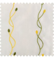 Green yellow white color vertical flowing embroidery lines flower buds with transparent net fabric sheer curtain