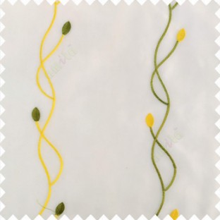 Green yellow white color vertical flowing embroidery lines flower buds with transparent net fabric sheer curtain