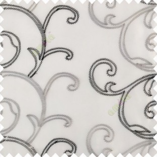 Pure black white grey color traditional embroidery large size swirl patterns with transparent net fabric sheer curtain