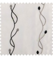 Pure black white grey color vertical flowing embroidery lines flower buds with transparent net fabric sheer curtain