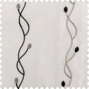 Pure black white grey color vertical flowing embroidery lines flower buds with transparent net fabric sheer curtain