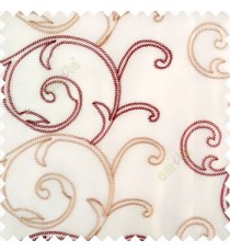 Maroon brown beige color traditional embroidery large size swirl patterns with transparent net fabric sheer curtain