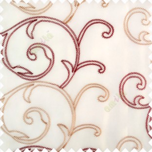 Maroon brown beige color traditional embroidery large size swirl patterns with transparent net fabric sheer curtain