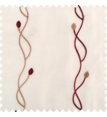 Maroon brown beige color vertical flowing embroidery lines flower buds with transparent net fabric sheer curtain