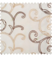 Brown beige cream color traditional embroidery large size swirl patterns with transparent net fabric sheer curtain