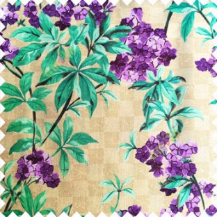 Purple blue beige color natural small trees with long leaves floral designs small flowers texture background polyester main curtain