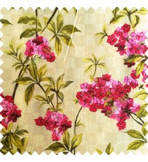 Red pink green beige color natural small trees with long leaves floral designs small flowers texture background polyester main curtain