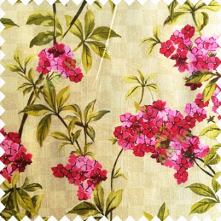 Red pink green beige color natural small trees with long leaves floral designs small flowers texture background polyester main curtain