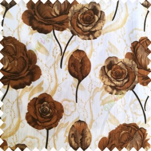 Dark brown black white beige color beautiful elegant look rose flowers traditional background designs polyester thick base fabric main curtain