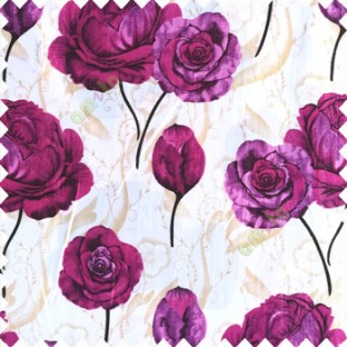 Purple black gold white color beautiful elegant look rose flowers traditional background designs polyester thick base fabric main curtain