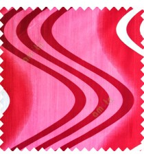 Red pink color texture polyester base fabric horizontal maroon and cream zigzag bold lines vertical texture lines main curtain