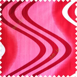 Red pink color texture polyester base fabric horizontal maroon and cream zigzag bold lines vertical texture lines main curtain