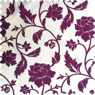 Purple cream color base polyester fabric crush lines traditional floral rose flower designs with long flowing stems with leaves flower buds main curtain