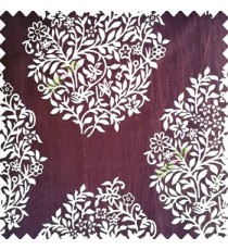 Dark chocolate brown cream color traditional designs small size floral twigs vertical crush lines polyester base fabric main curtain