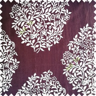 Dark chocolate brown cream color traditional designs small size floral twigs vertical crush lines polyester base fabric main curtain