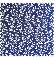 Royal blue cream color small sea plants vertical designs leaves and trendy stems support polyester main curtain