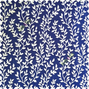 Royal blue cream color small sea plants vertical designs leaves and trendy stems support polyester main curtain
