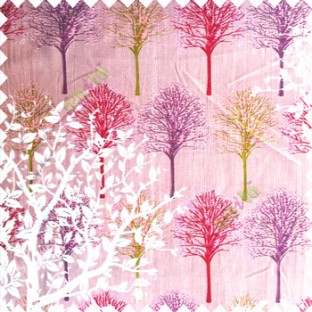 Pink purple green red color natural designs small tree patterns texture big size floral trees small dots vertical lines polyester main curtain