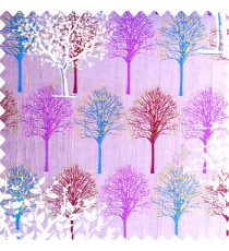 Purple pink green white color natural designs small tree patterns texture big size floral trees small dots vertical lines polyester main curtain