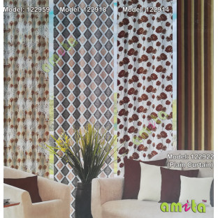 Brown white blue orange beige color natural designs small tree patterns texture big size floral trees small dots vertical lines polyester main curtain