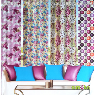Purple cream color small sea plants vertical designs leaves and trendy stems support polyester main curtain