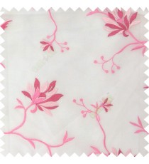 Pink white color natural floral embroidery patterns horizontal lines with transparent polyester fabric leaf flower buds sheer curtain