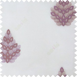 Purple white color traditional damask embroidery pattern  with transparent polyester fabric leaf flower buds sheer curtain