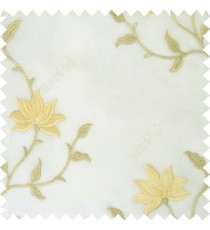Cream white color natural floral embroidery patterns horizontal lines with transparent polyester fabric leaf flower buds sheer curtain
