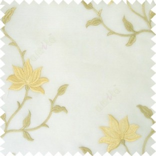 Cream white color natural floral embroidery patterns horizontal lines with transparent polyester fabric leaf flower buds sheer curtain