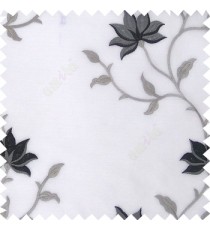 Black white grey color natural floral embroidery patterns horizontal lines with transparent polyester fabric leaf flower buds sheer curtain