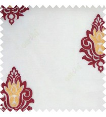 Maroon white yellow color traditional damask design horizontal lines with transparent fabric sheer curtain