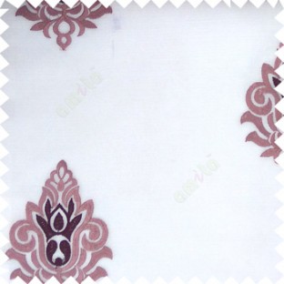 Purple white color traditional damask design horizontal lines with transparent fabric sheer curtain