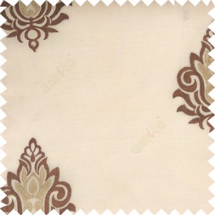 Brown gold color traditional damask design horizontal lines with transparent fabric sheer curtain
