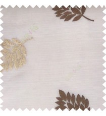 Light brown beige color beautiful natural floral leaf pattern embroidery designs horizontal lines with transparent fabric sheer curtain