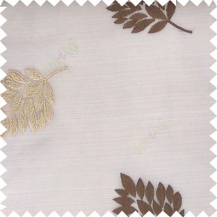 Light brown beige color beautiful natural floral leaf pattern embroidery designs horizontal lines with transparent fabric sheer curtain