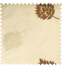 Gold brown cream color beautiful natural floral leaf pattern embroidery designs horizontal lines with transparent fabric sheer curtain