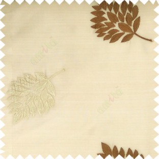 Gold brown cream color beautiful natural floral leaf pattern embroidery designs horizontal lines with transparent fabric sheer curtain