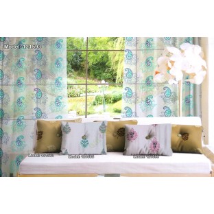 Blue white green color natural floral embroidery patterns horizontal lines with transparent polyester fabric leaf flower buds sheer curtain