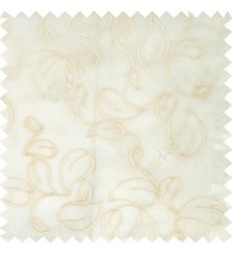 White cream color traditional paisley pattern embroidery leaves design with transparent polyester background sheer curtain
