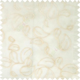White cream color traditional paisley pattern embroidery leaves design with transparent polyester background sheer curtain