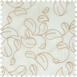 Copper brown cream color traditional paisley pattern embroidery leaves design with transparent polyester background sheer curtain