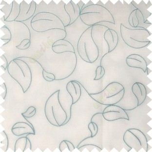 Blue white color traditional paisley pattern embroidery leaves design with transparent polyester background sheer curtain