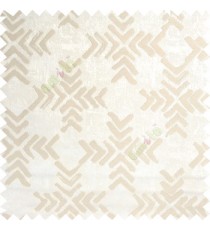 Cream color geometric square shapes sharp edge angles texture embroidery patterns move forward backward  up and down arrows  with transparent fabric main curtain